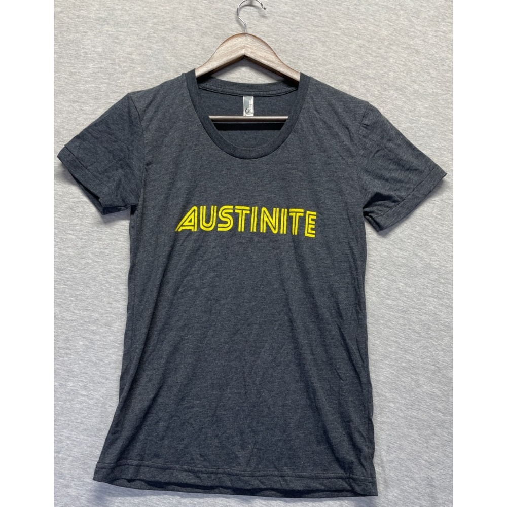 American Apparel T Shirt Womens Medium Charcoal Gray Graphic Print Austinite